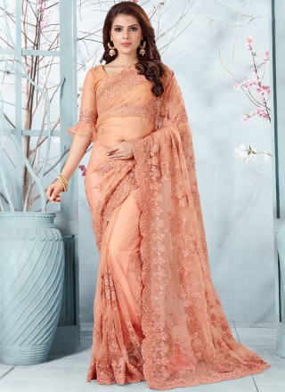 Peach Classy Designer wedding and Reception Lehenga with Full sleeves blouse  and Embellishment -
