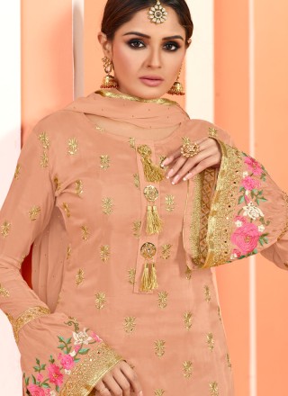 Peach Faux Georgette Designer Pakistani Suit