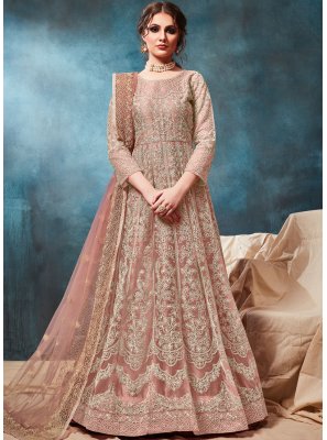 Peach Festival Net Trendy Anarkali Salwar Suit