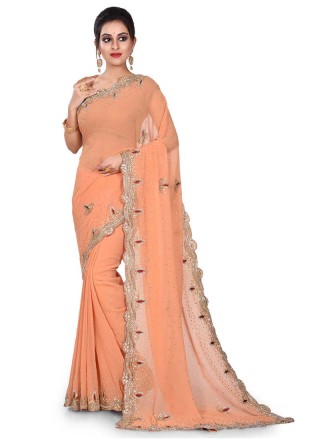 Peach Mehndi Designer Traditional Saree