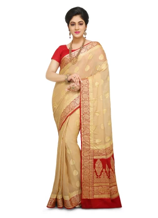 Peach Weaving Art Banarasi Silk Designer Traditional Saree