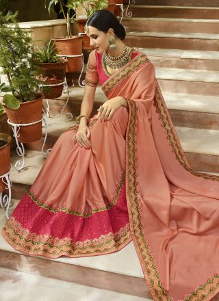 Peach Wedding Art Silk Traditional Designer Saree