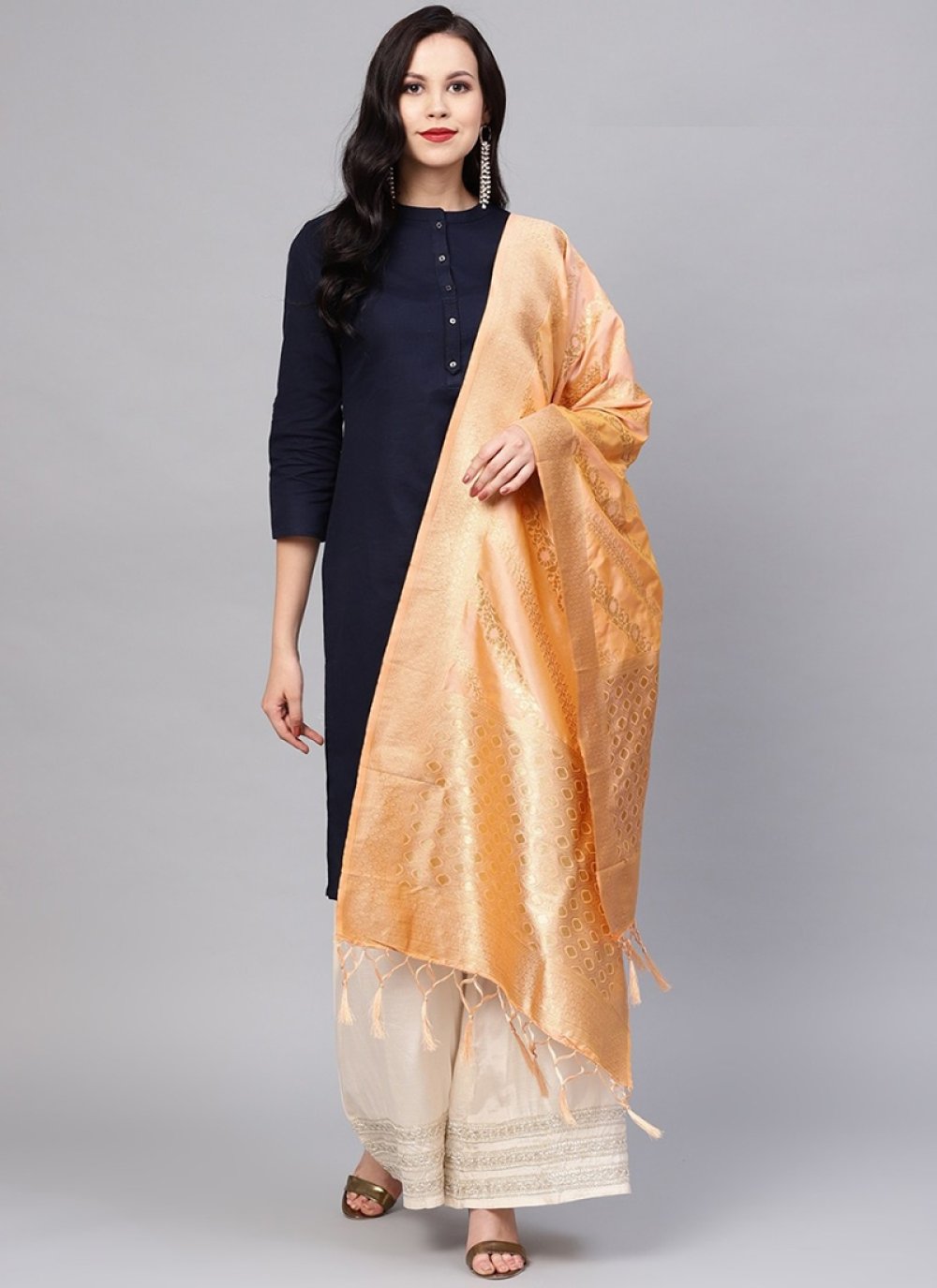 peach colour gown with dupatta