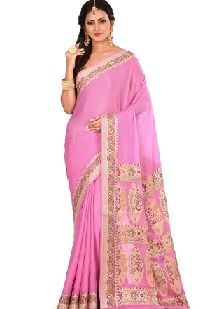 Pink Art Banarasi Silk Weaving Designer Traditional Saree