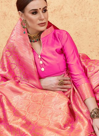 Pink Art Silk Ceremonial Designer Traditional Saree