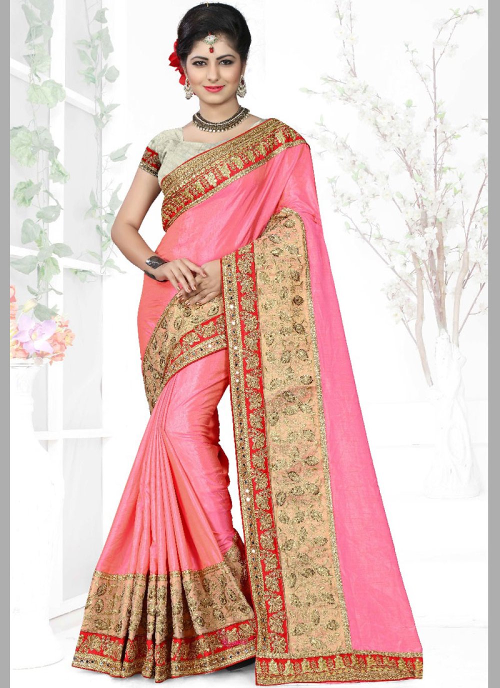 Pink Art Silk Sangeet Designer Traditional Saree