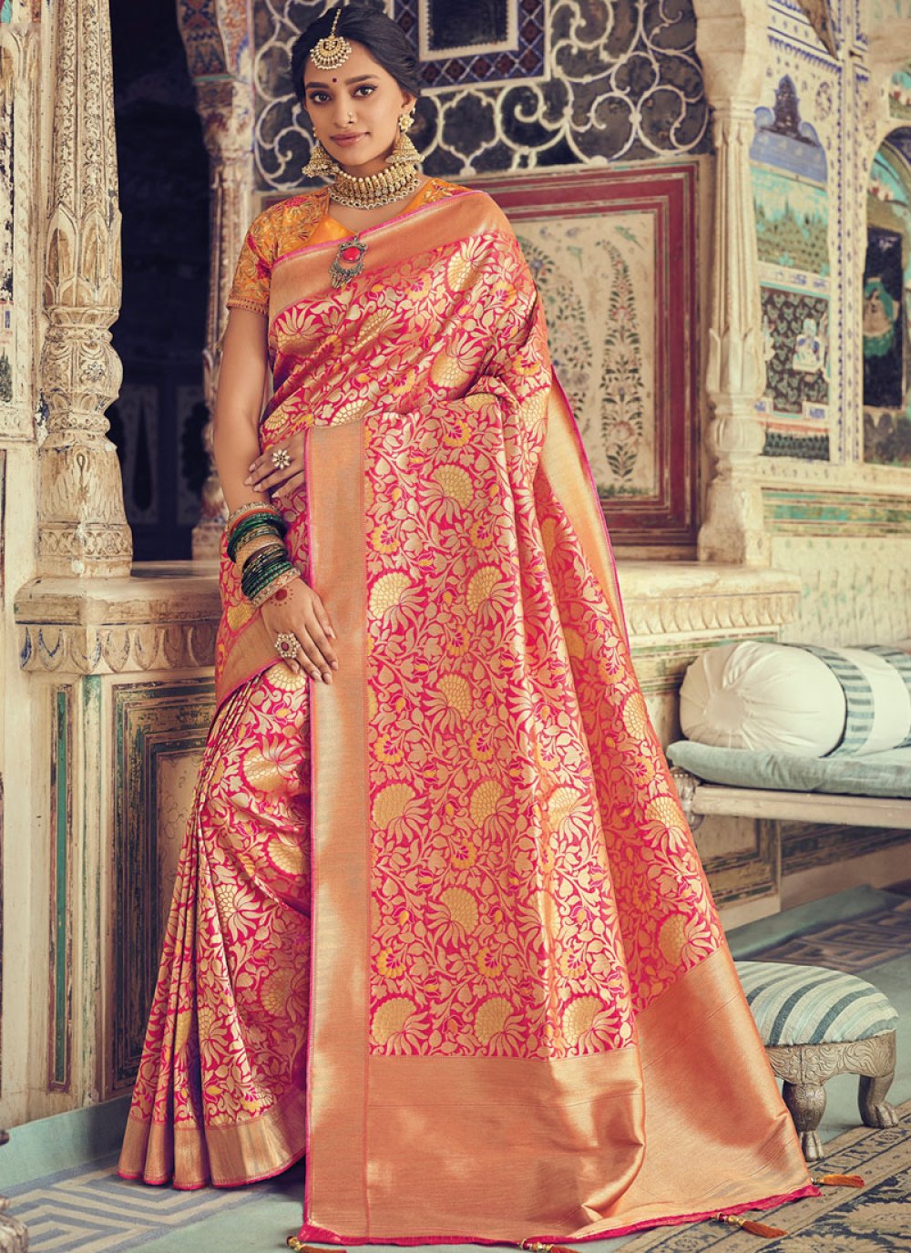 Pink Art Silk Weaving Designer Traditional Saree