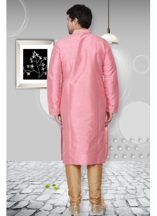 Pink Ceremonial Art Dupion Silk Kurta Pyjama