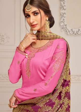 Pink Ceremonial Cotton Silk Churidar Designer Suit