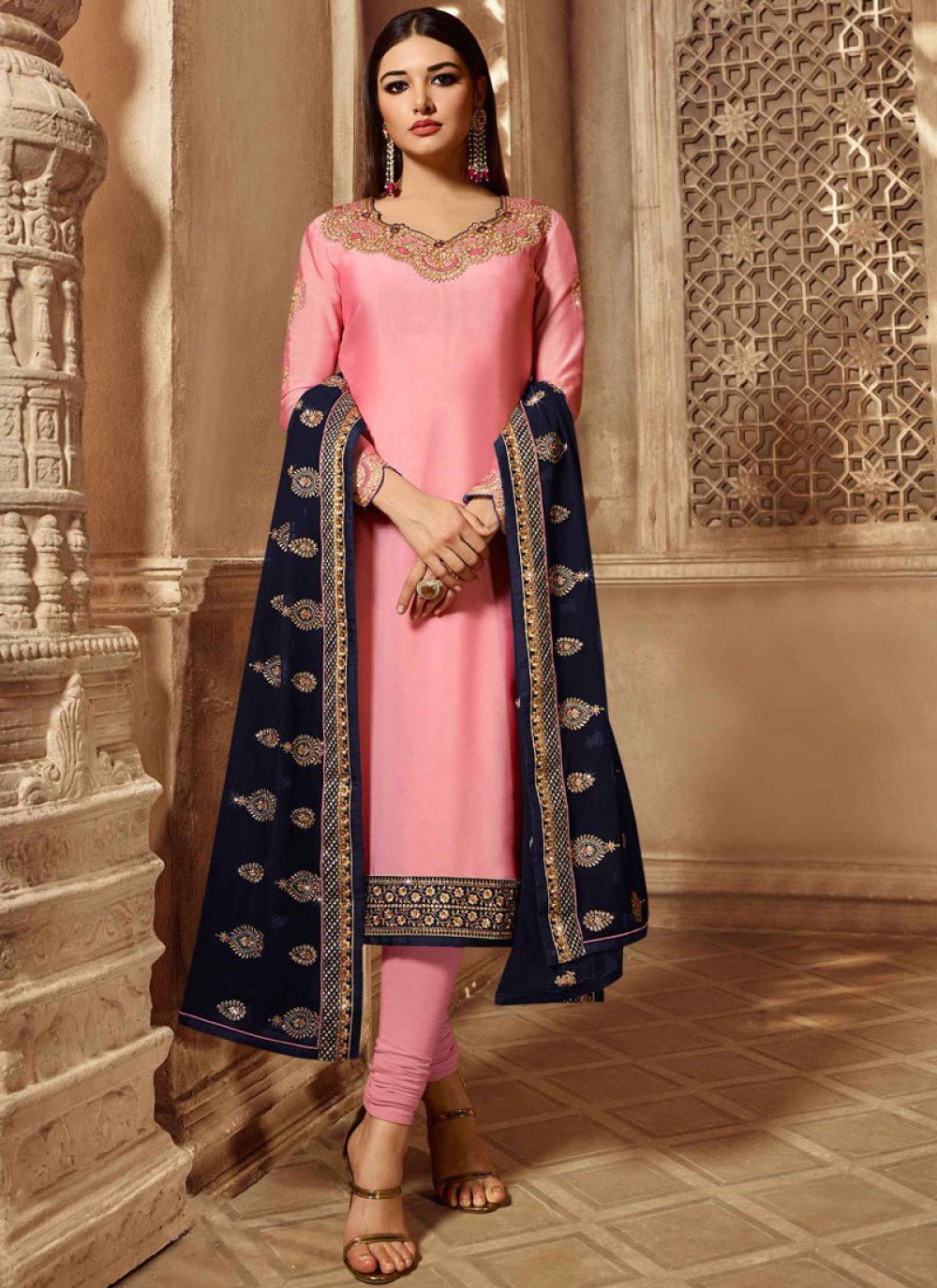 Pink Color Party Wear Straight Long Suit :: ANOKHI FASHION