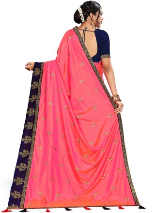Pink Embroidered Designer Traditional Saree