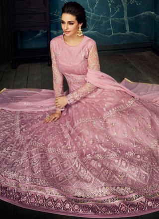 Pink Embroidered Net Anarkali Salwar Kameez