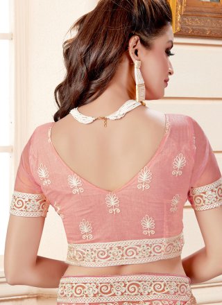 Pink Embroidered Net Classic Designer Saree