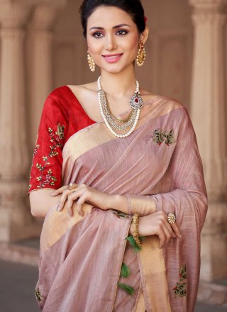 Pink Embroidered Party Saree