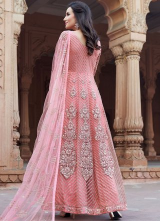 Pink Embroidered Reception Floor Length Anarkali Suit