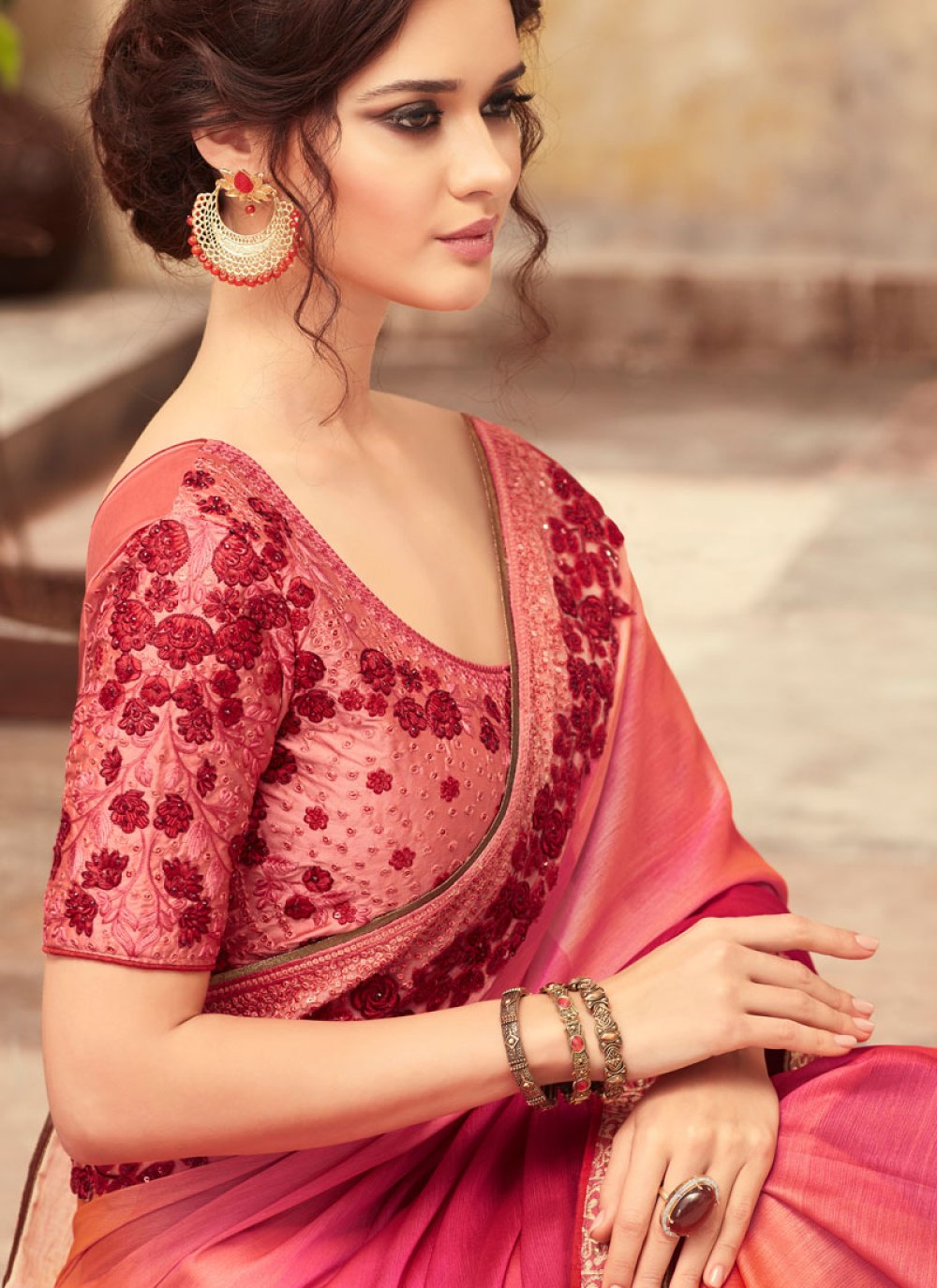 Buy Pink Shaded Saree Online