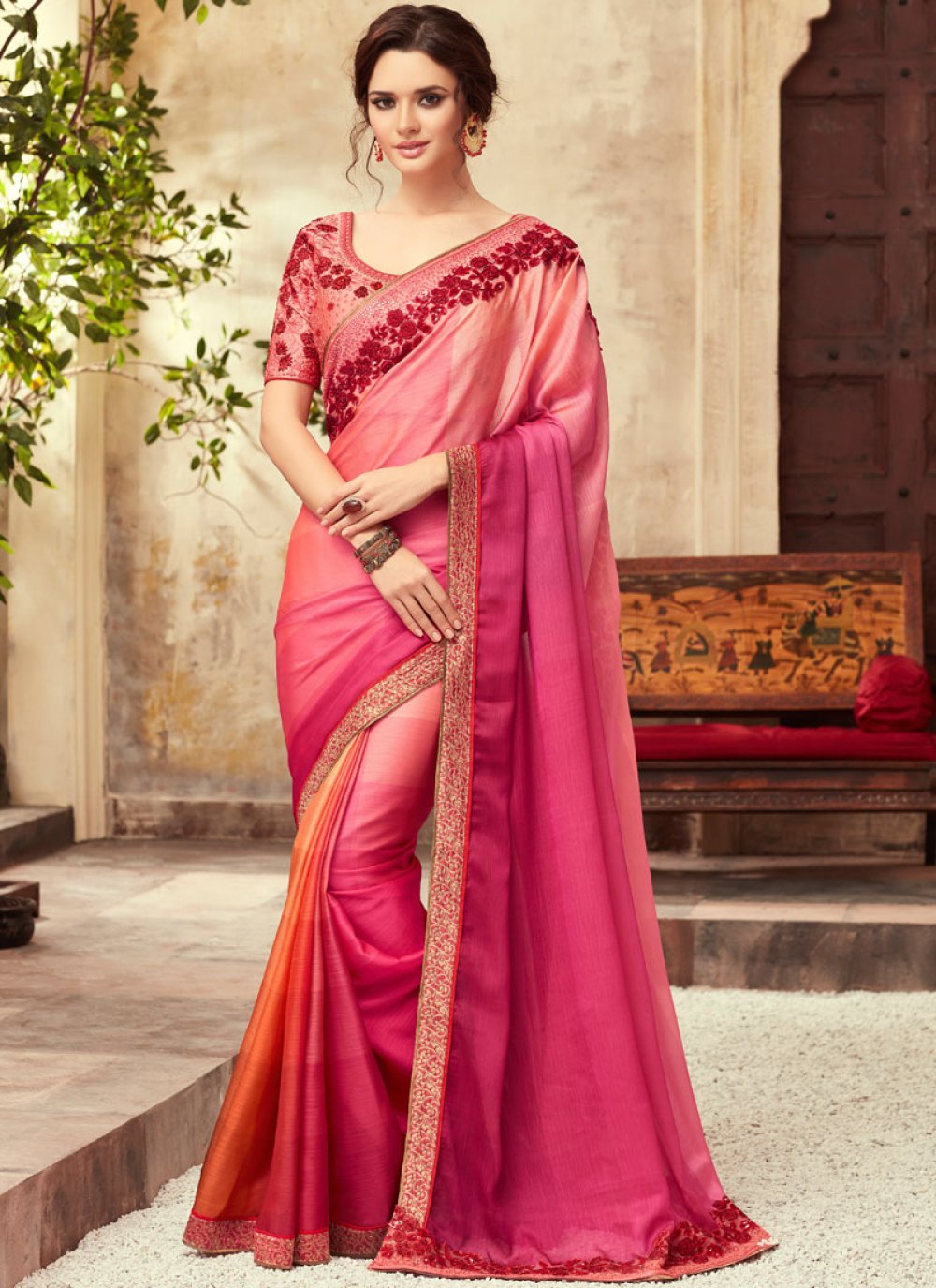 Buy Pink Shaded Saree Online