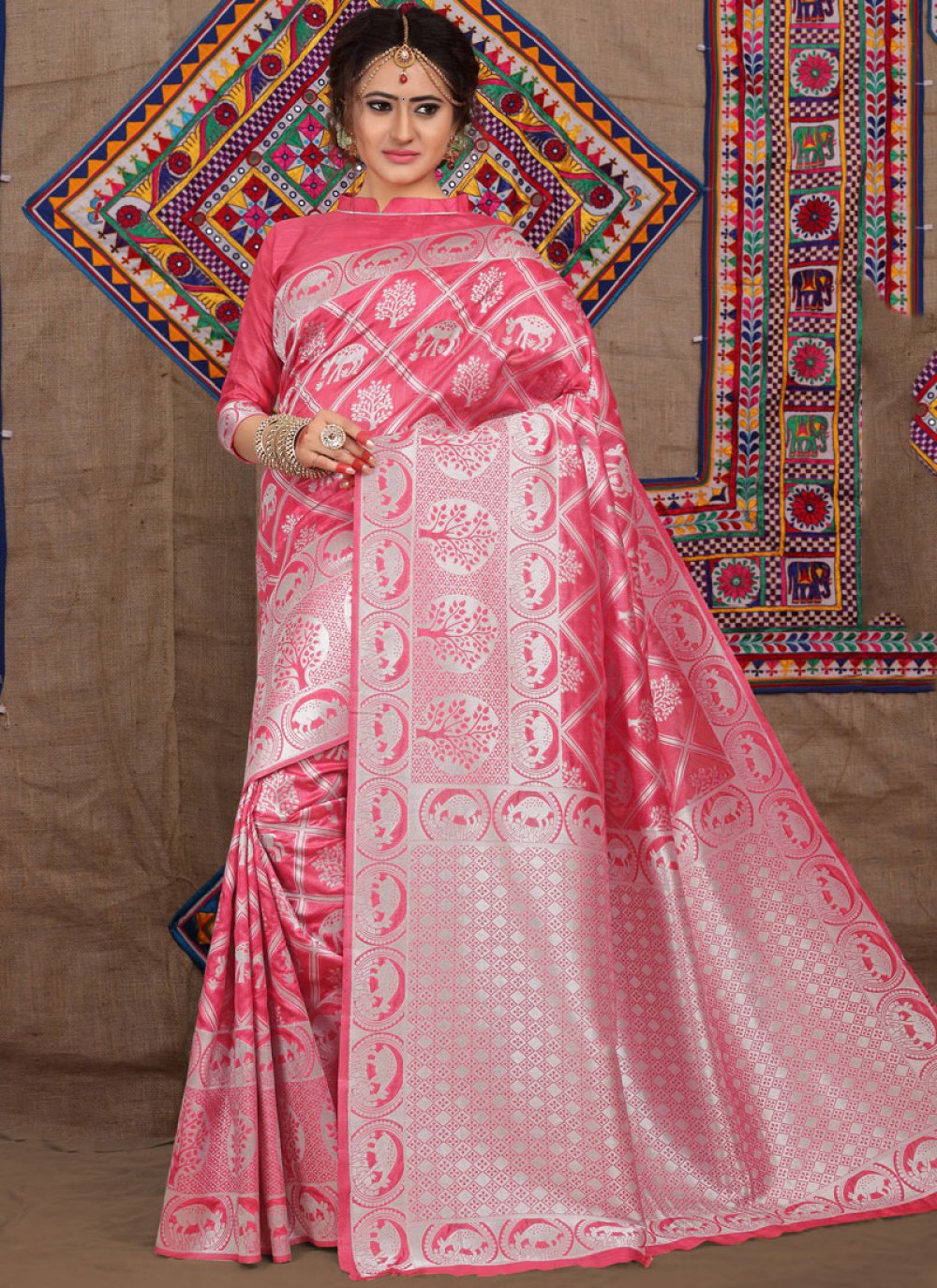 Pink Weaving Ceremonial Designer Traditional Saree