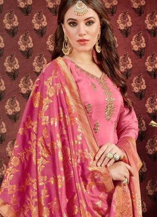 Pink Zari Viscose Designer Patiala Suit