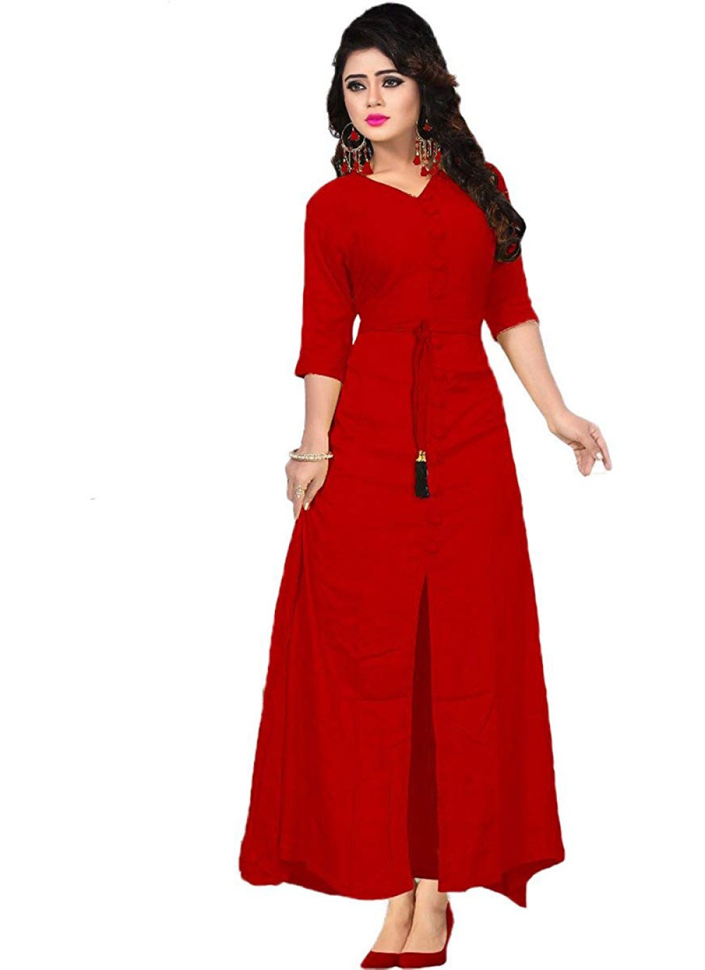 plain red designer kurti 124056