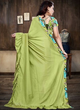 Print Fancy Fabric Saree in Green