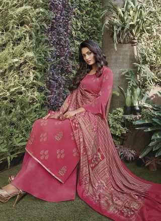 Print Faux Crepe Hot Pink Designer Pakistani Suit
