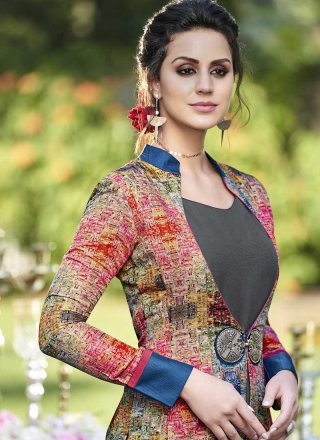 Print Multi Colour Tussar Silk Designer Gown