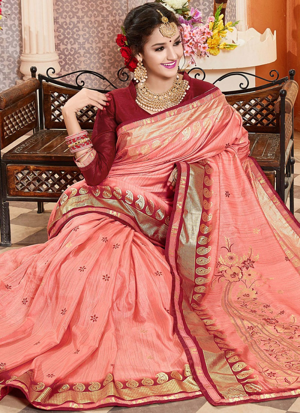 Buy Printed Mehndi Designer Traditional Saree Online - Saree