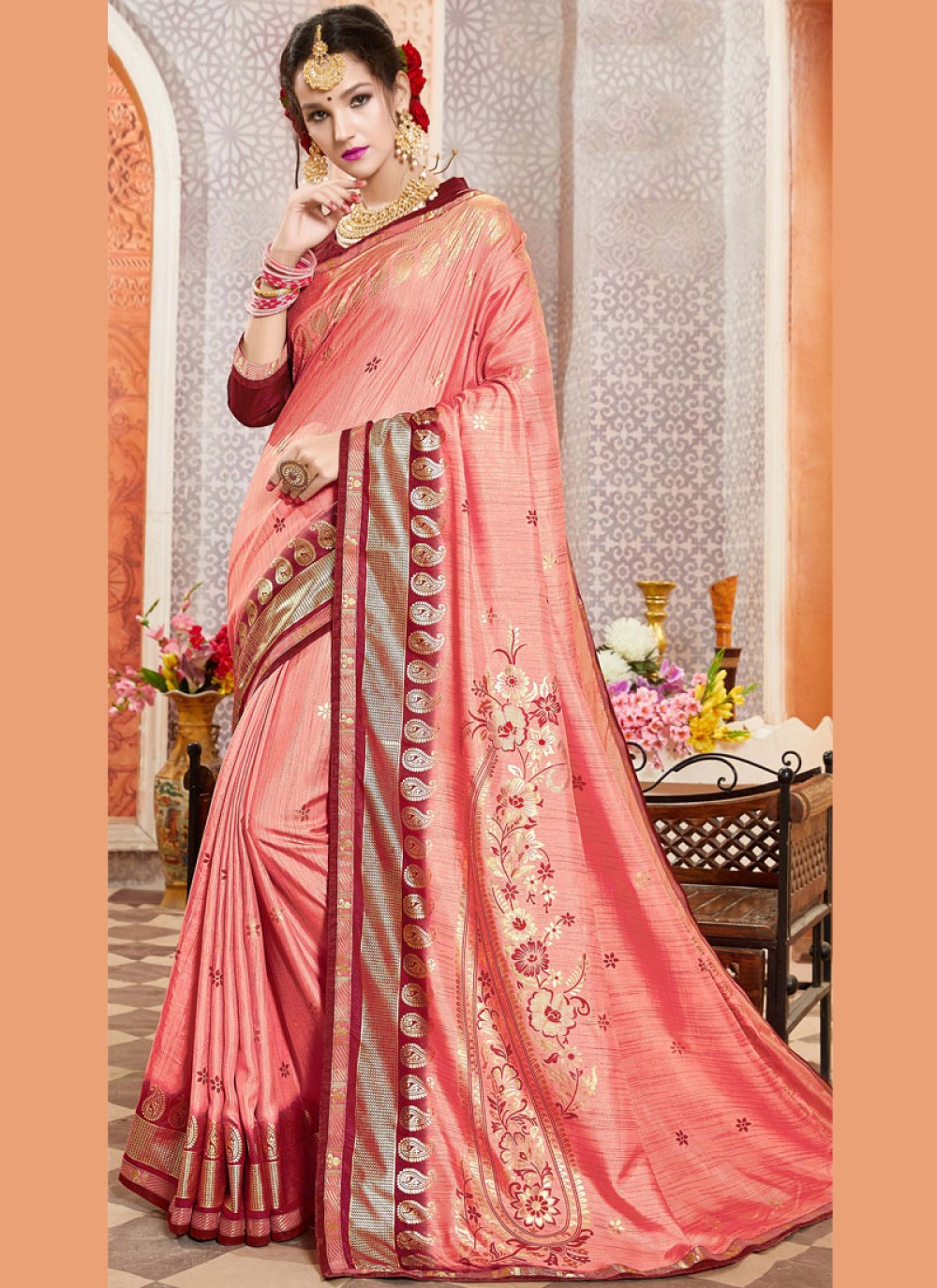 Buy Printed Mehndi Designer Traditional Saree Online - Saree