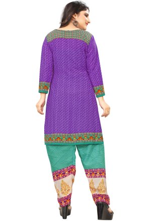 Printed Poly Cotton Purple Punjabi Suit