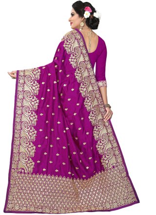 Purple Art Silk Embroidered Designer Traditional Saree