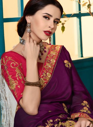Purple Embroidered Art Silk Traditional Designer Saree