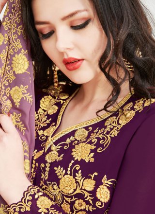 Purple Embroidered Georgette Anarkali Salwar Suit