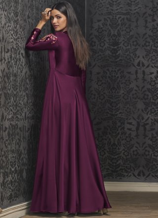 Purple Embroidered Readymade Gown