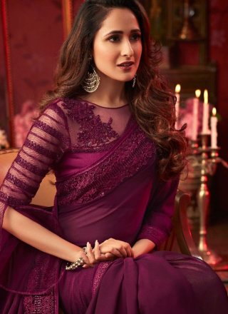 Purple Faux Georgette Embroidered Trendy Saree