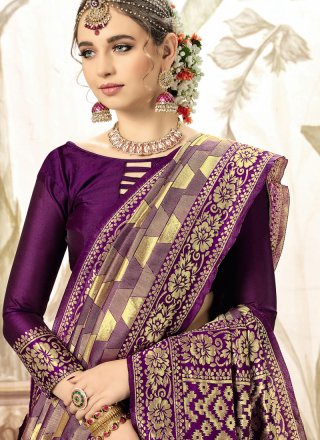 Purple Weaving Art Silk Traditional Designer Saree