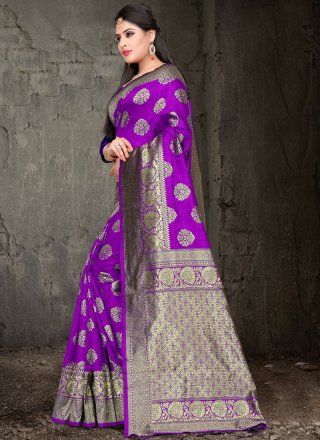 Purple Woven Art Silk Traditional Saree