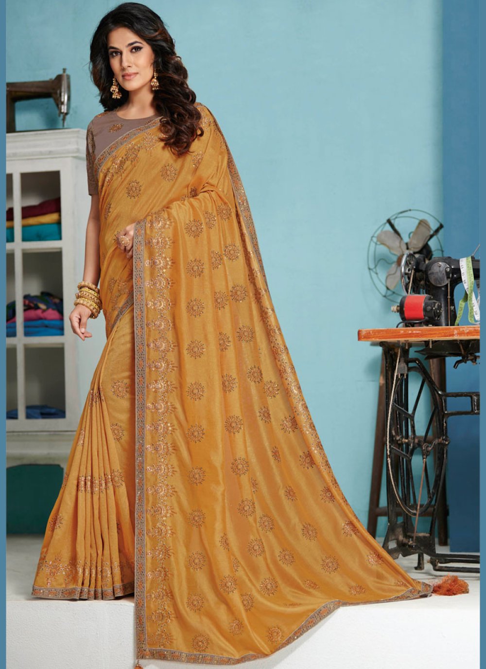 Raw Silk Gold Designer Traditional Saree