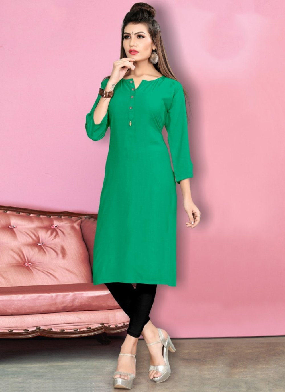 Green Solid Kurti  Cation Clothing