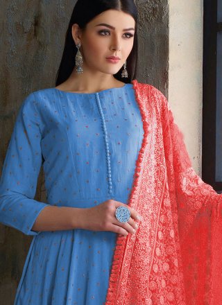 Readymade Anarkali Suit Fancy Muslin in Blue