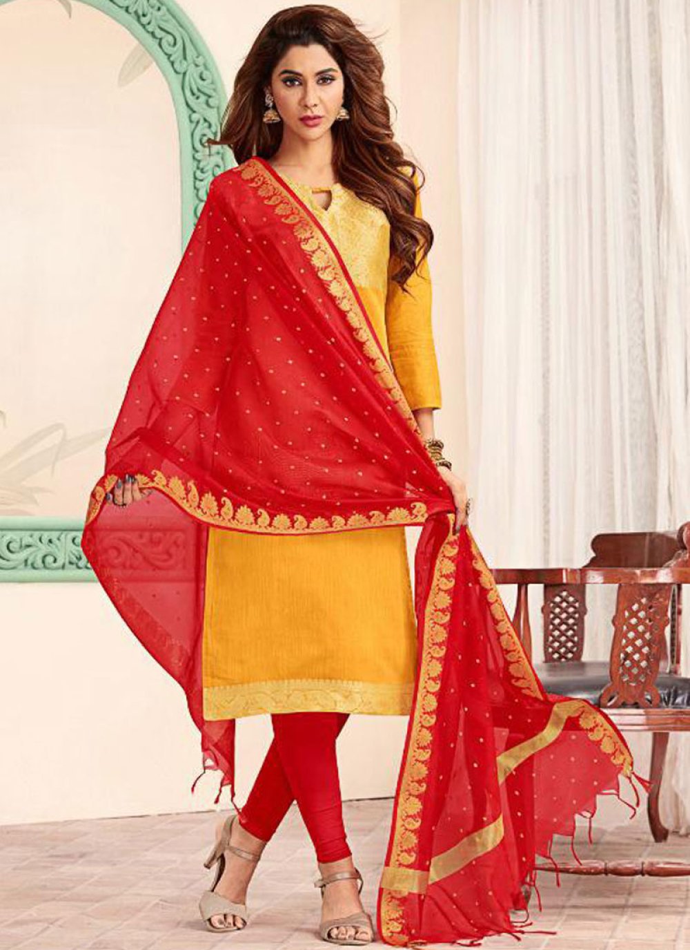 Casual And Formal Multi-color Yellow And Red Cotton Suit at Rs 499 in  Bengaluru