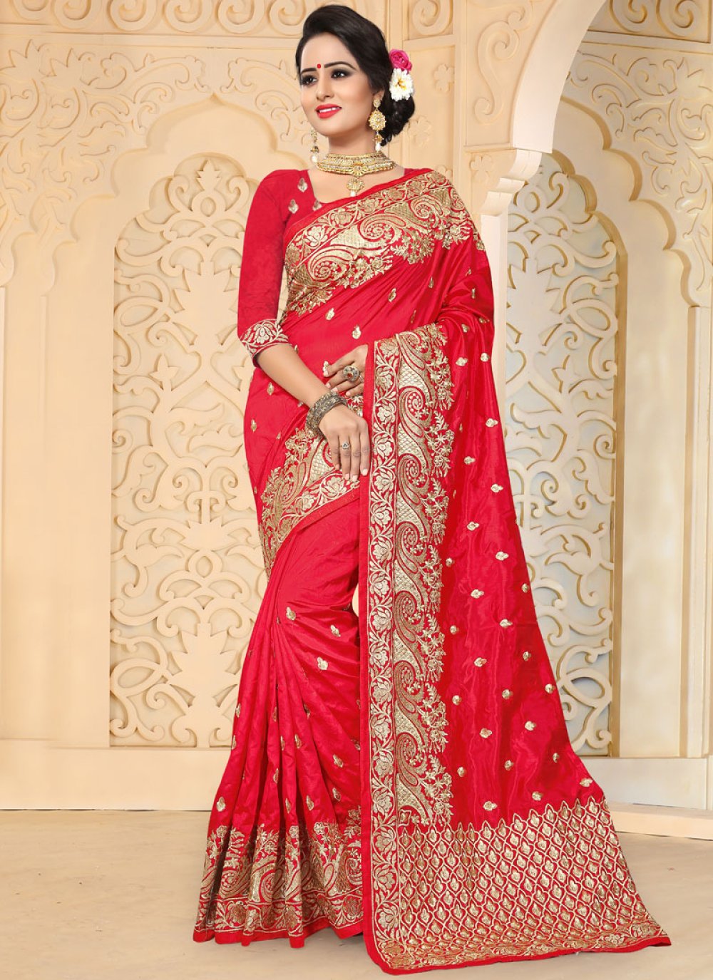 Red Art Silk Designer Traditional Saree buy online -