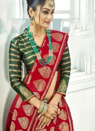 Red Art Silk Traditional Designer Saree