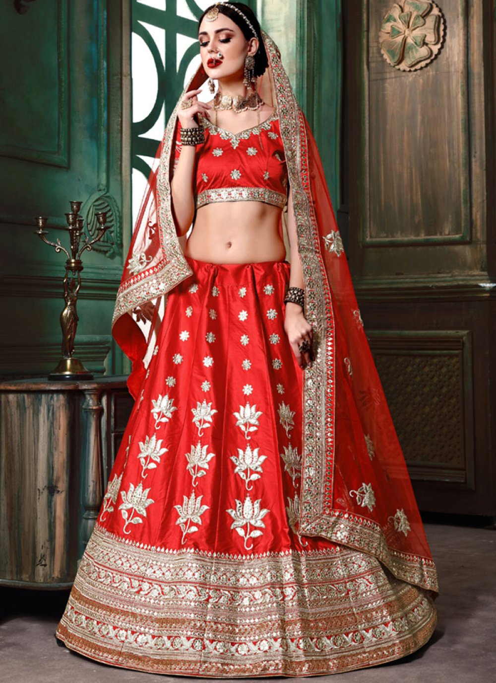 Shop Red Bridal Art Silk Lehenga Choli ...
