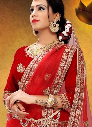 Red Bridal Satin Silk Lehenga Choli