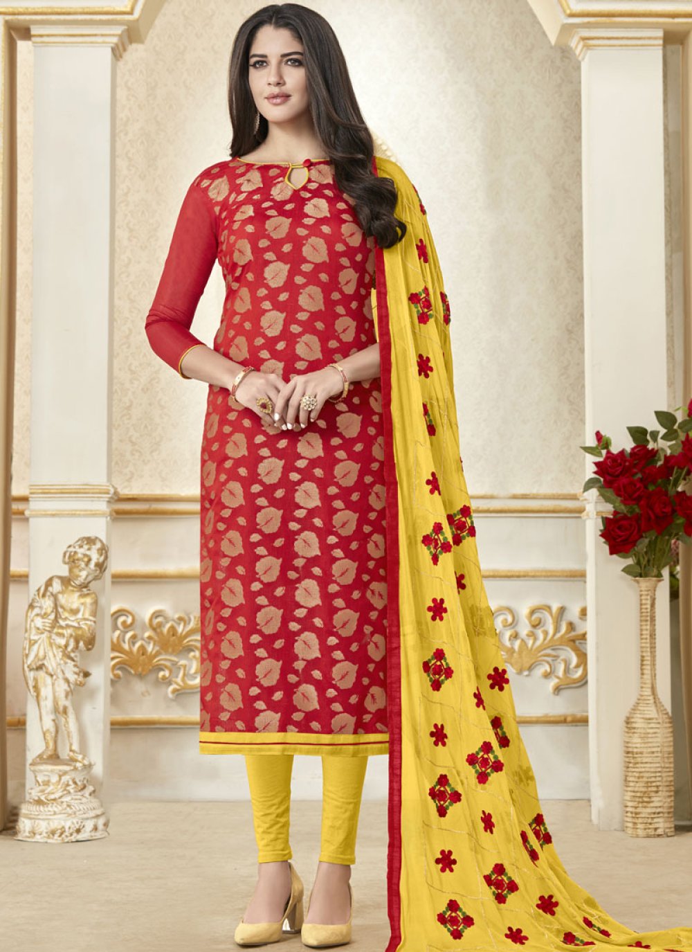 Buy Online Red Casual Art Silk Churidar Suit : 101739 - Salwar Kameez