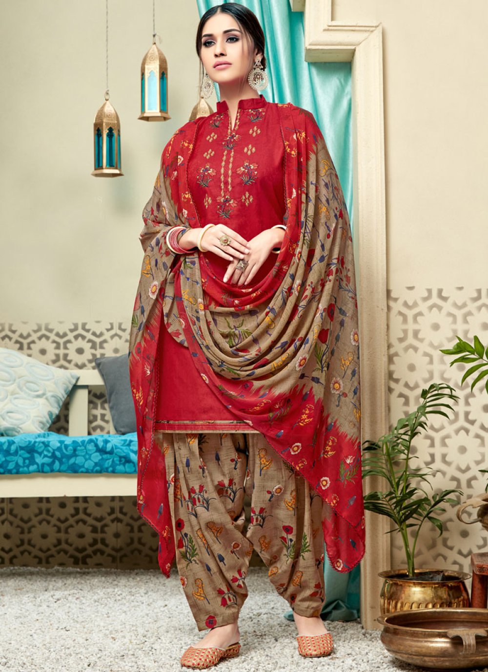 Buy Red Casual Punjabi Suit Online Salwar Kameez