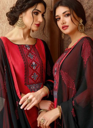 Red Cotton Embroidered Designer Salwar Kameez