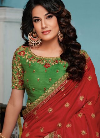 Red Embroidered Bridal Traditional Saree