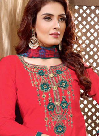 Red Embroidered Designer Patiala Salwar Kameez
